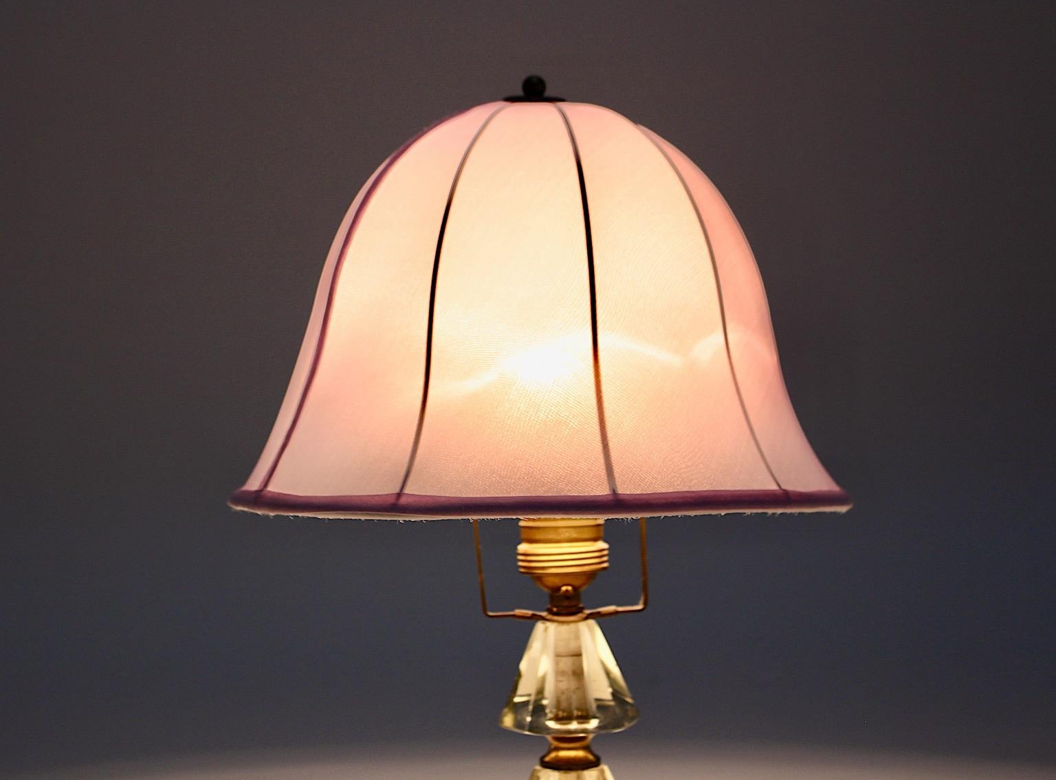20th Century Mid Century Modern Vintage Cut Glass Brass Table Lamp Bakalowits 1950s Vienna For Sale