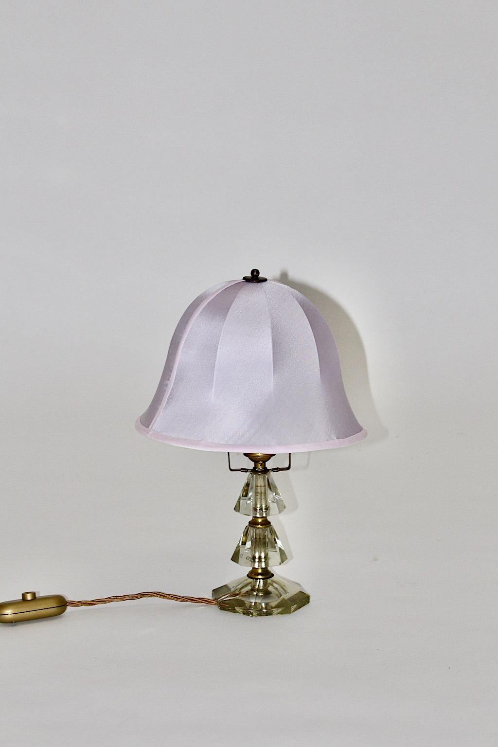 Mid Century Modern Vintage Cut Glass Brass Table Lamp Bakalowits 1950s Vienna For Sale 1