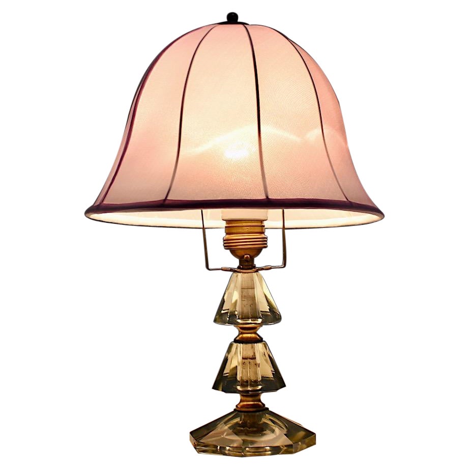 Mid Century Modern Vintage Cut Glass Brass Table Lamp Bakalowits 1950s Vienna