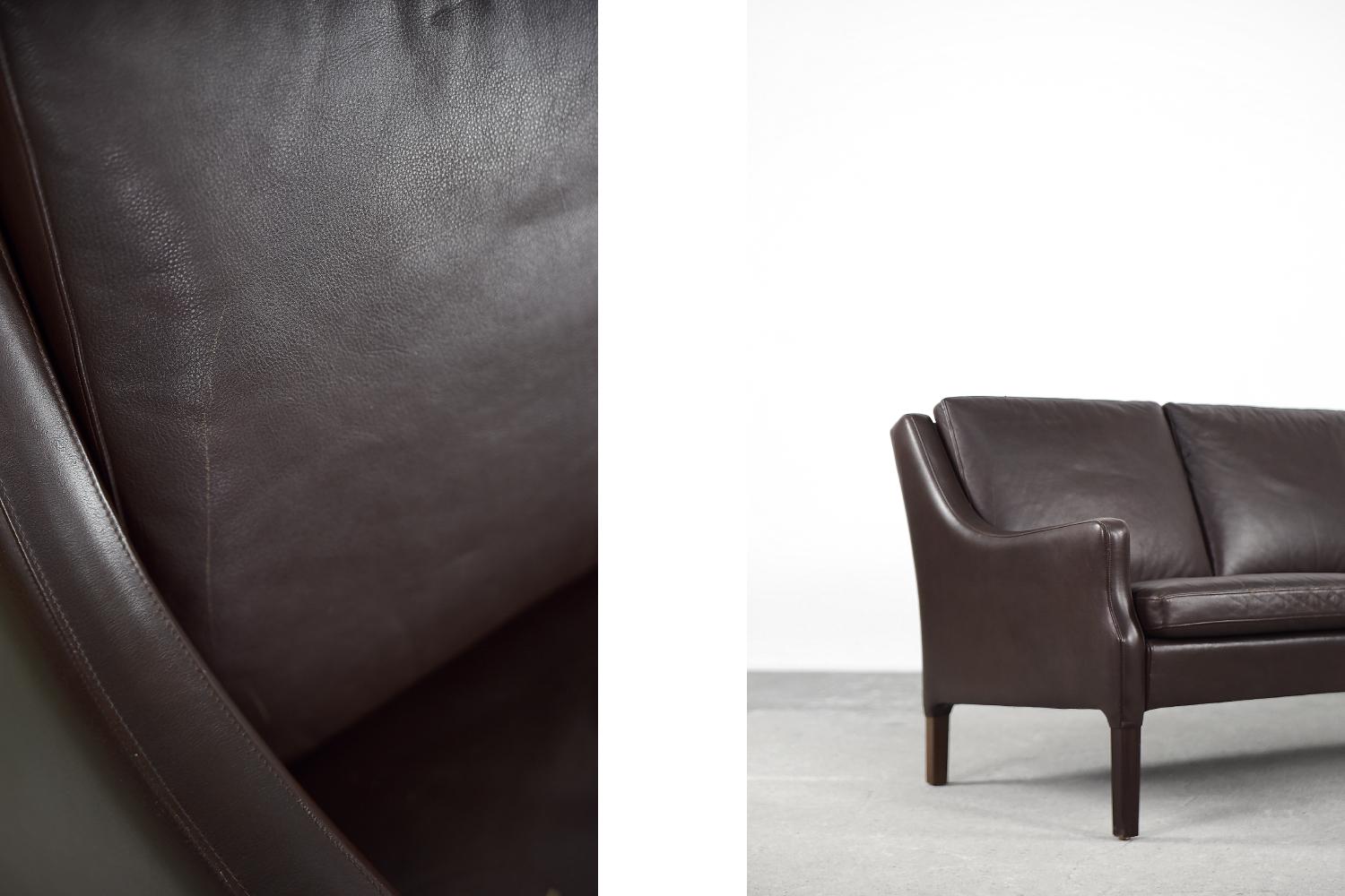 Rare Mid-Century Modern Vintage Danish 3-seater Chocolate Leather Sofa, 1960s For Sale 2