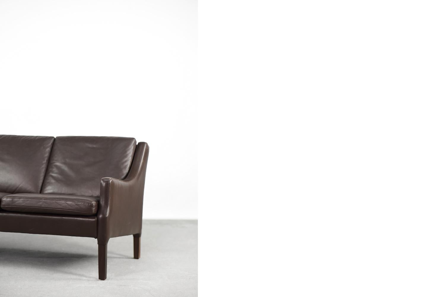 Rare Mid-Century Modern Vintage Danish 3-seater Chocolate Leather Sofa, 1960s For Sale 4