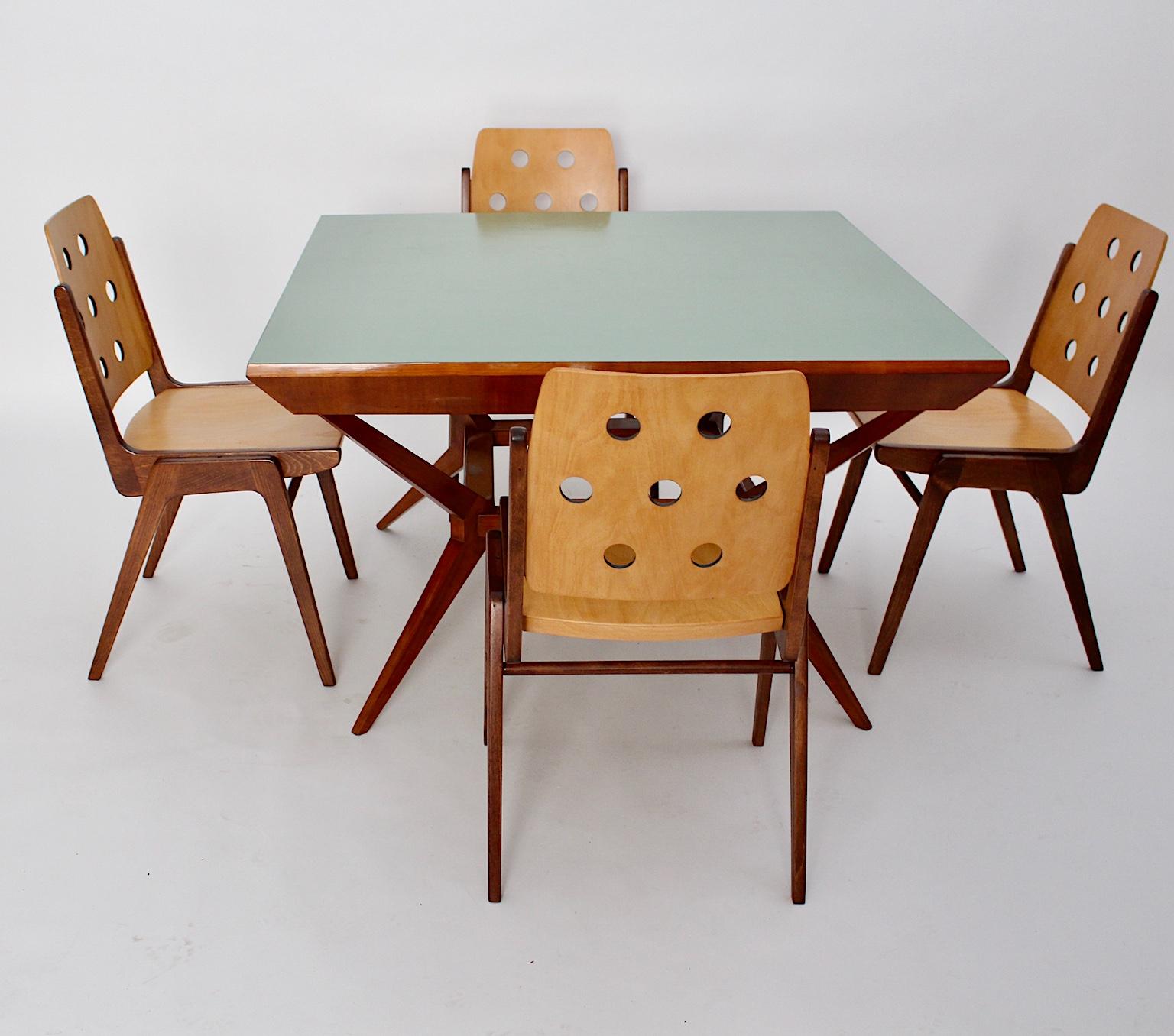 Mid-Century Modern Vintage Dining Chairs and Dining Table Franz Schuster, 1950s 2