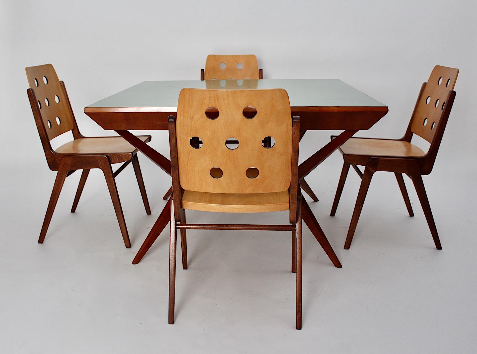 Mid-Century Modern Vintage Dining Chairs and Dining Table Franz Schuster, 1950s 3
