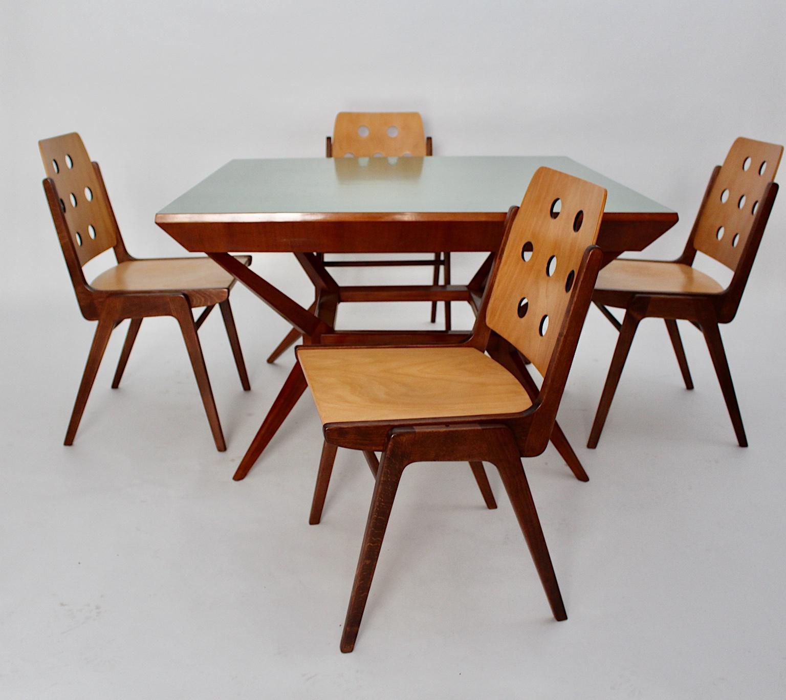 Mid-Century Modern Vintage Dining Chairs and Dining Table Franz Schuster, 1950s 4