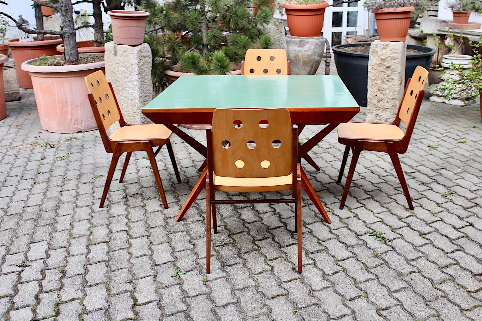 Austrian Mid-Century Modern Vintage Dining Chairs and Dining Table Franz Schuster, 1950s