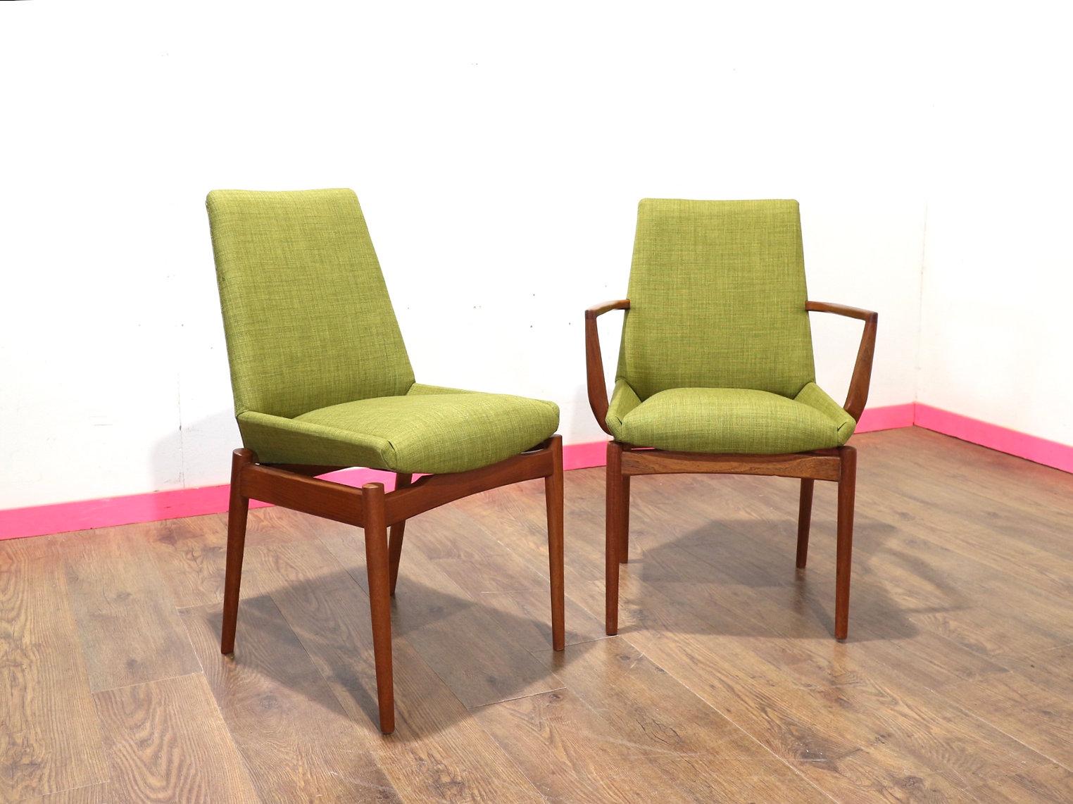 British Mid Century Modern Vintage Dining Chairs x 6 by Archie Shine Danish Style