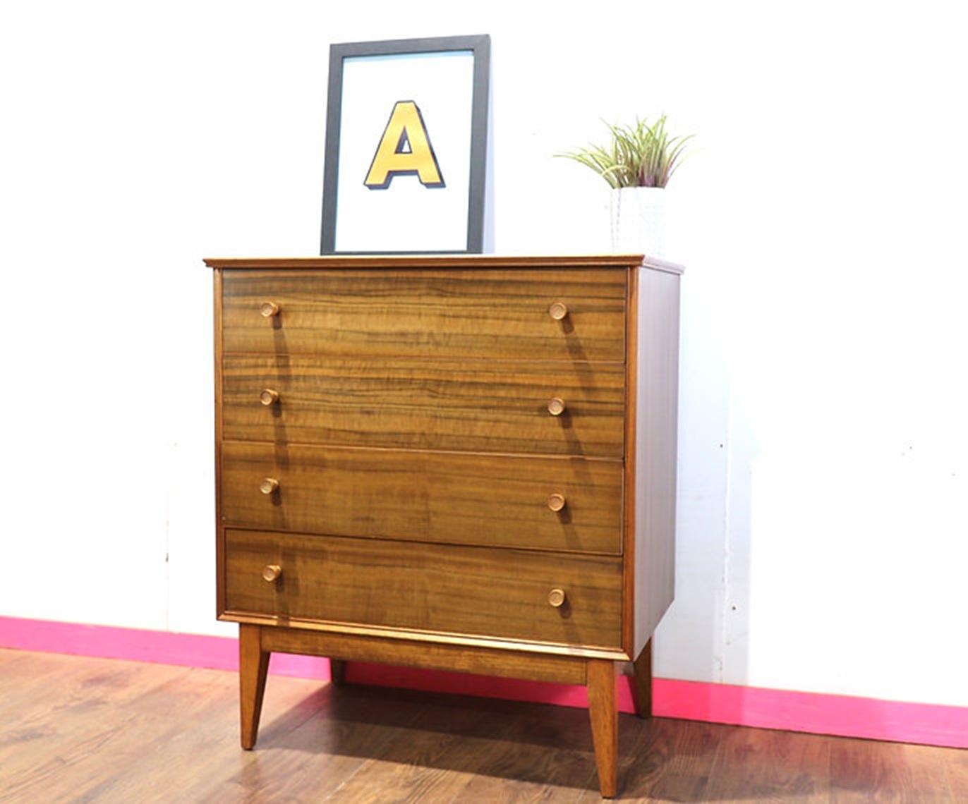 British Mid Century Modern Vintage Dresser Chest of Drawers by Alfred Cox Danish Style For Sale