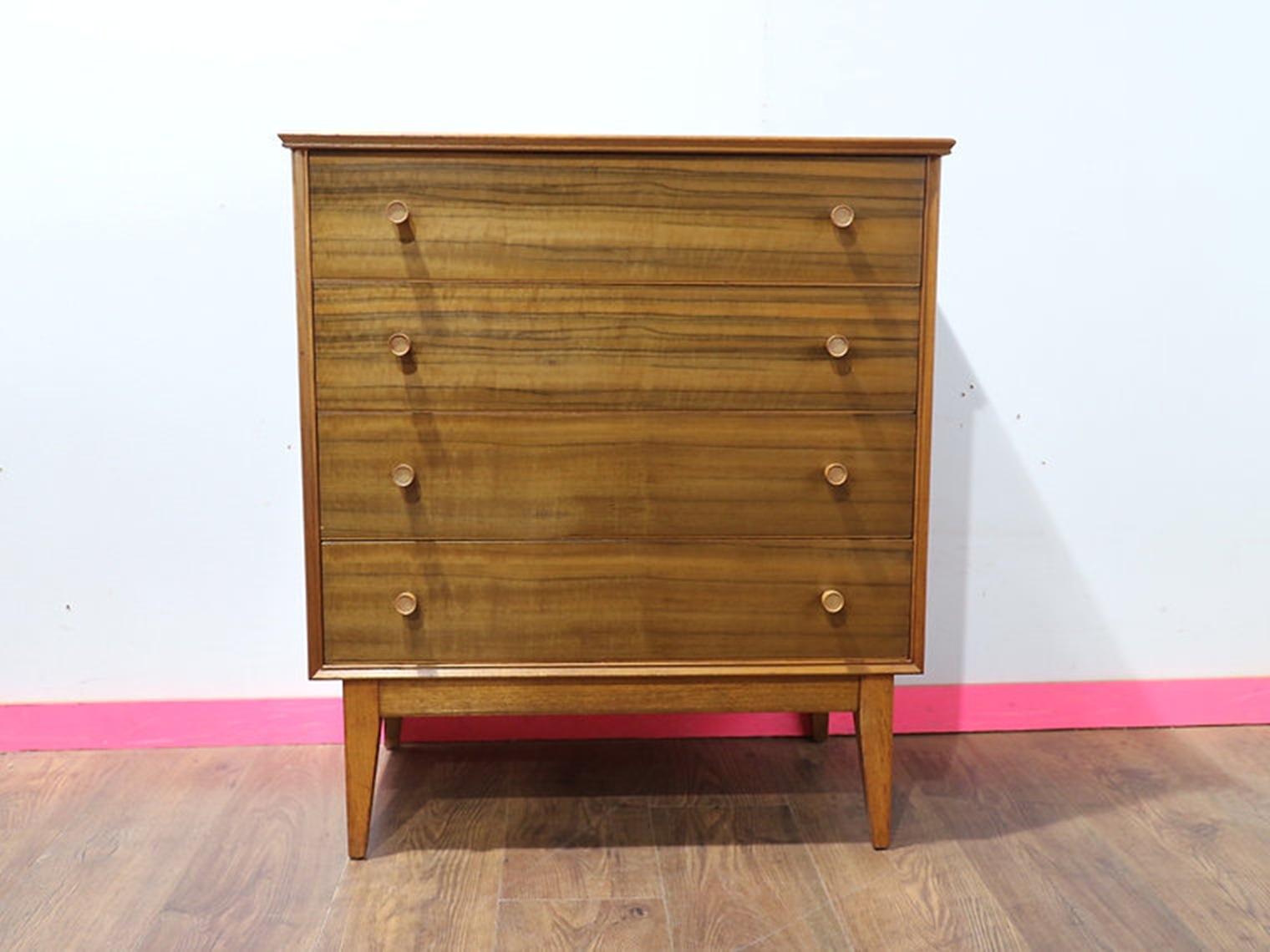 Walnut Mid Century Modern Vintage Dresser Chest of Drawers by Alfred Cox Danish Style For Sale