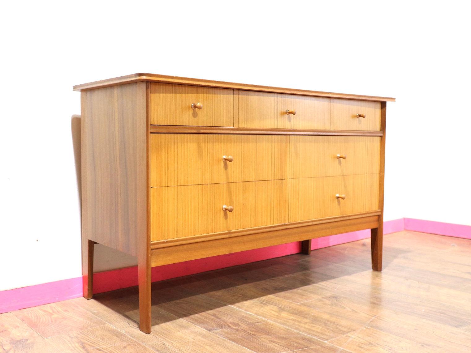 British Mid Century Modern Vintage Dresser Chest oof Drawers by Avalon Danish Style For Sale