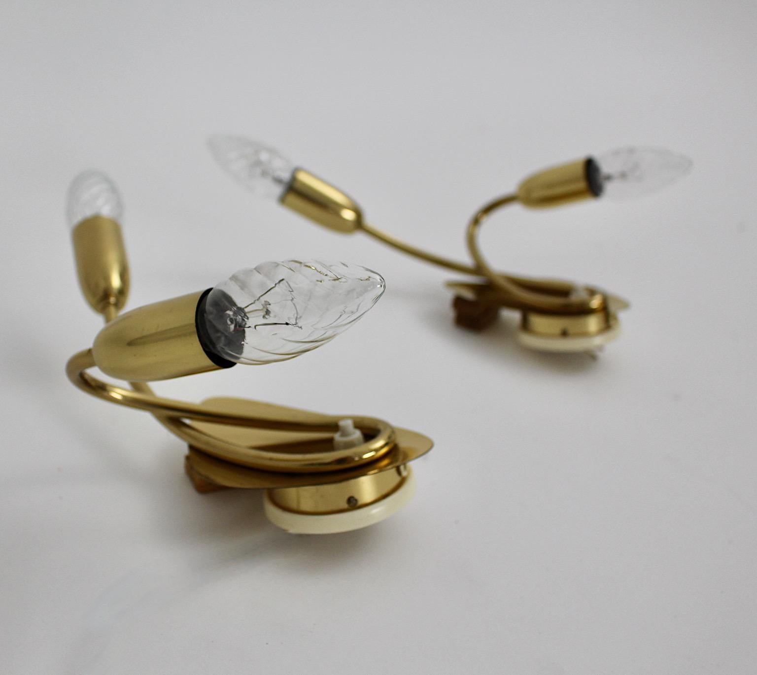 Mid Century Modern Vintage Duo Pair Brass Sconce 1950s For Sale 5