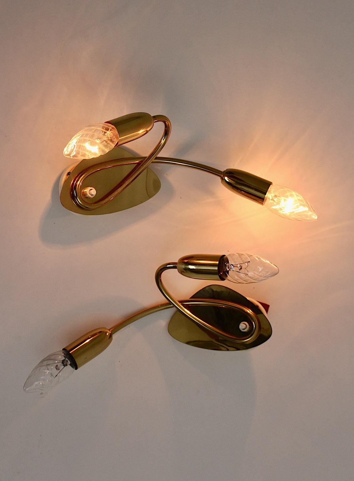 Mid Century Modern Vintage Duo Pair Brass Sconce 1950s For Sale 11