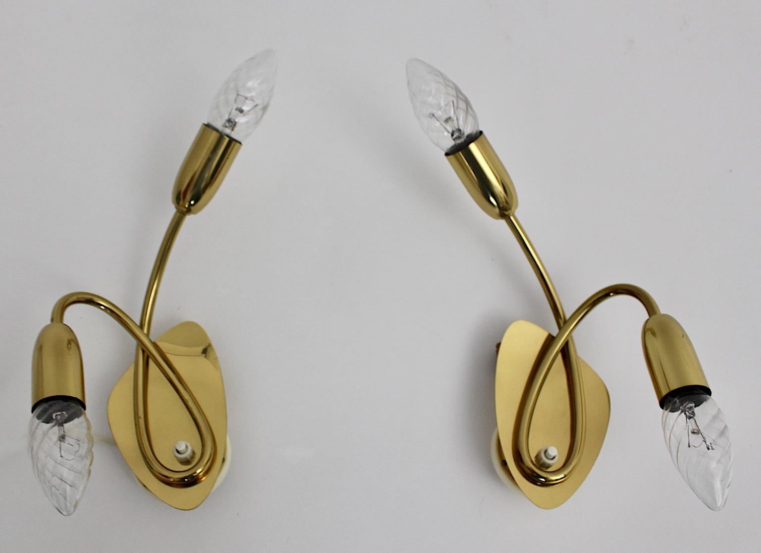 Mid-Century Modern Mid Century Modern Vintage Duo Pair Brass Sconce 1950s For Sale