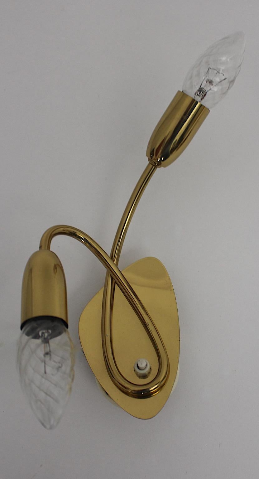 Mid Century Modern Vintage Duo Pair Brass Sconce 1950s In Good Condition For Sale In Vienna, AT