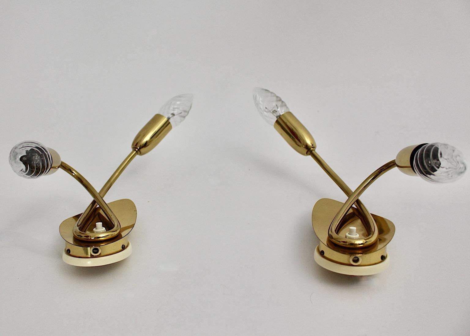 Mid Century Modern Vintage Duo Pair Brass Sconce 1950s For Sale 2