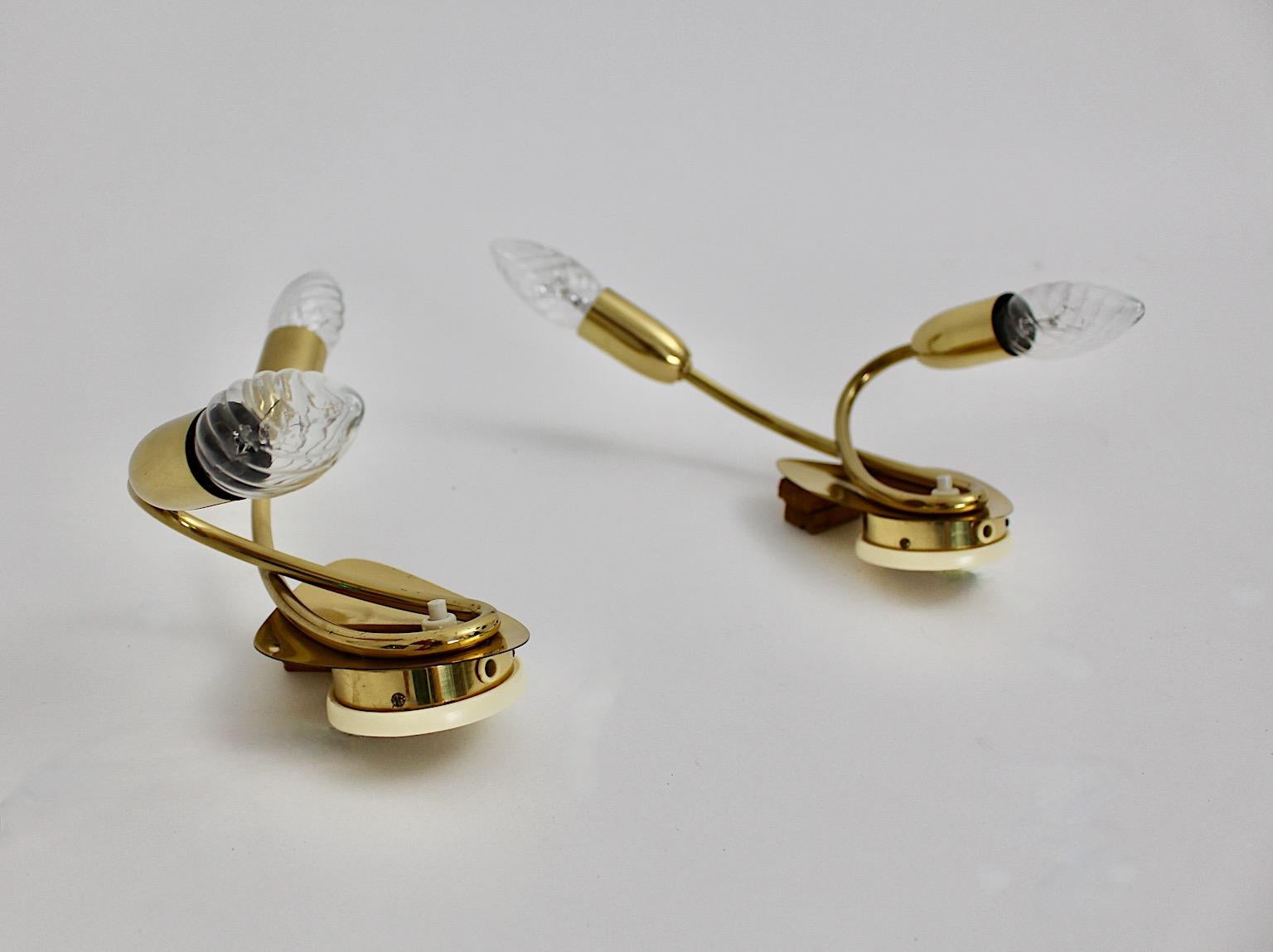 Mid Century Modern Vintage Duo Pair Brass Sconce 1950s For Sale 3