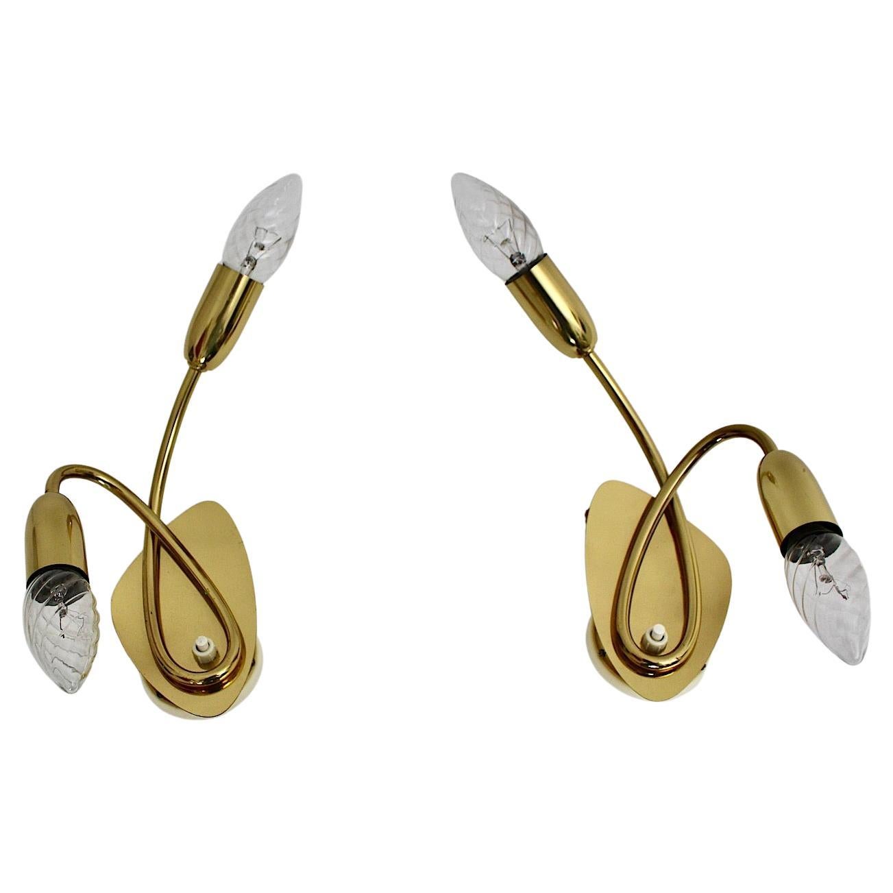 Mid Century Modern Vintage Duo Pair Brass Sconce 1950s For Sale
