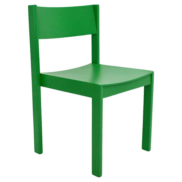 Mid Century Modern Vintage Eight Green Beech Stackable Dining Chairs 1950 Vienna For Sale