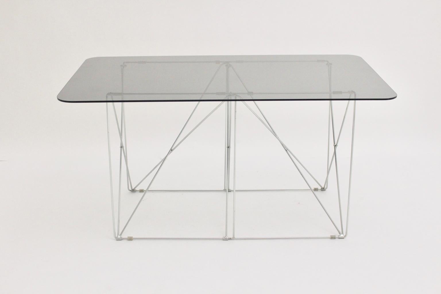 French Mid-Century Modern Vintage Foldable Metal Dining Table Max Sauze, circa 1970 For Sale