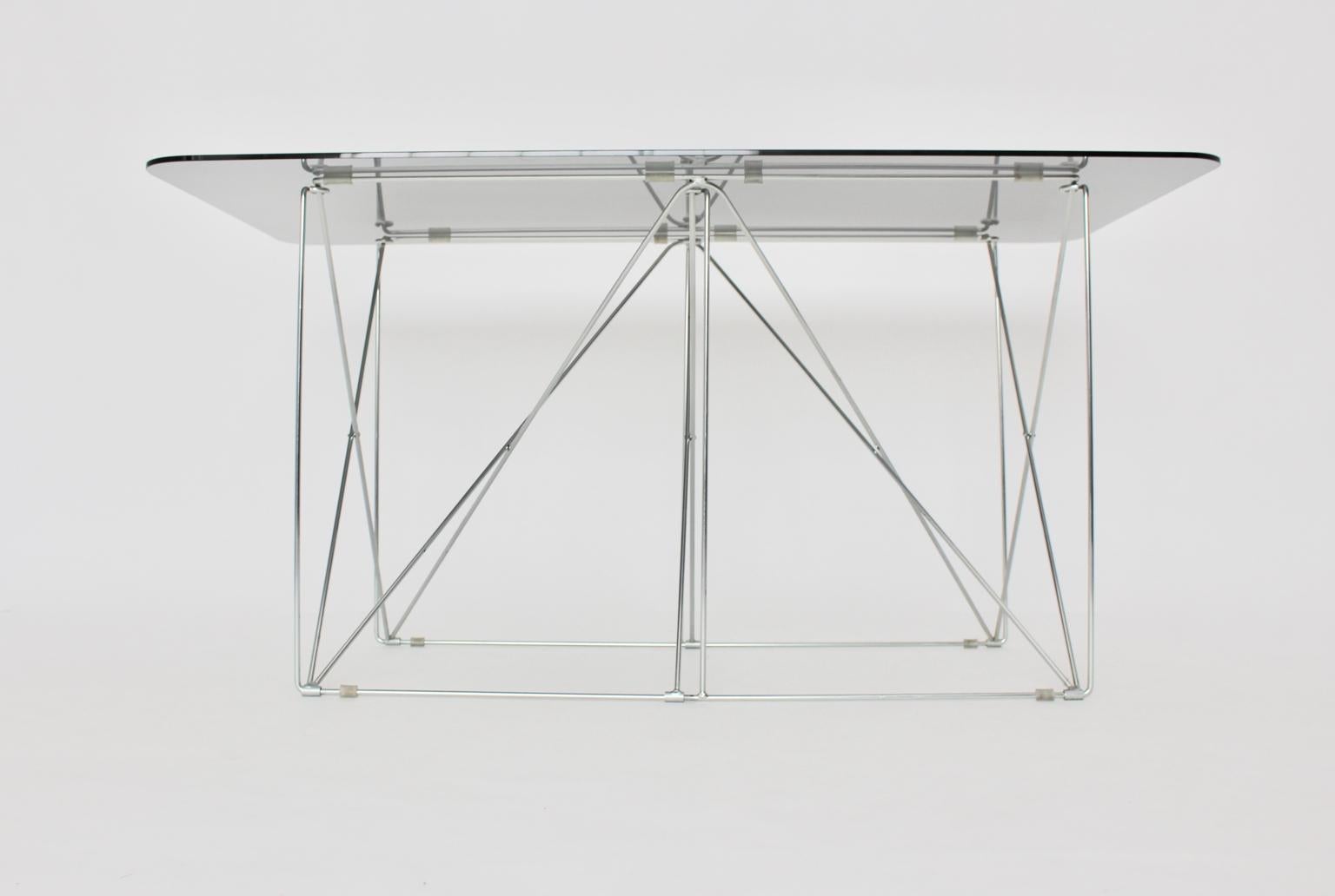 Mid-Century Modern Vintage Foldable Metal Dining Table Max Sauze, circa 1970 In Good Condition For Sale In Vienna, AT