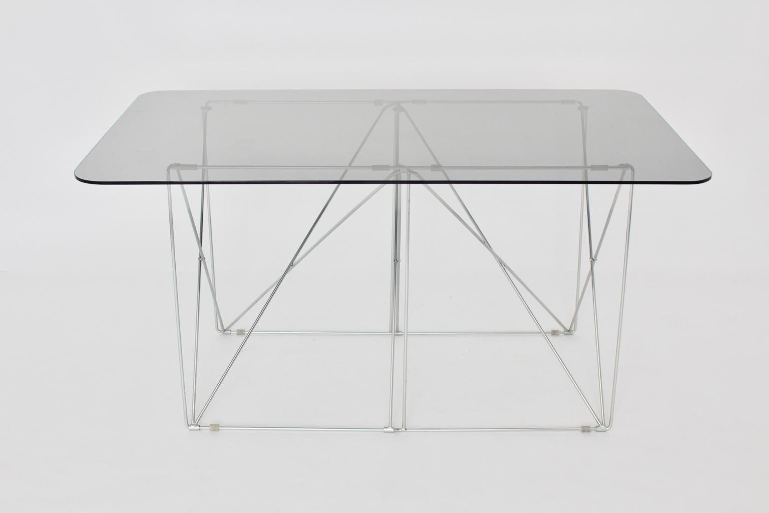 Late 20th Century Mid-Century Modern Vintage Foldable Metal Dining Table Max Sauze, circa 1970 For Sale