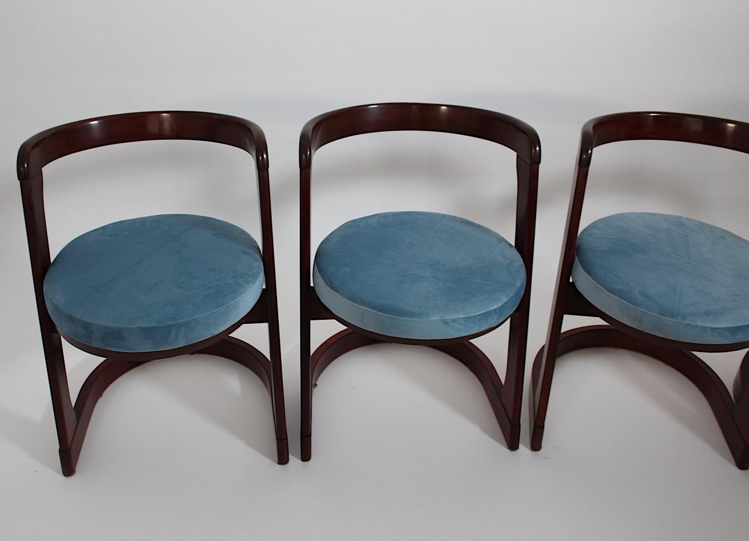 Mid-Century Modern Vintage Four Dining Chairs Beech Blue Willy Rizzo, 1960s, Italy For Sale 7