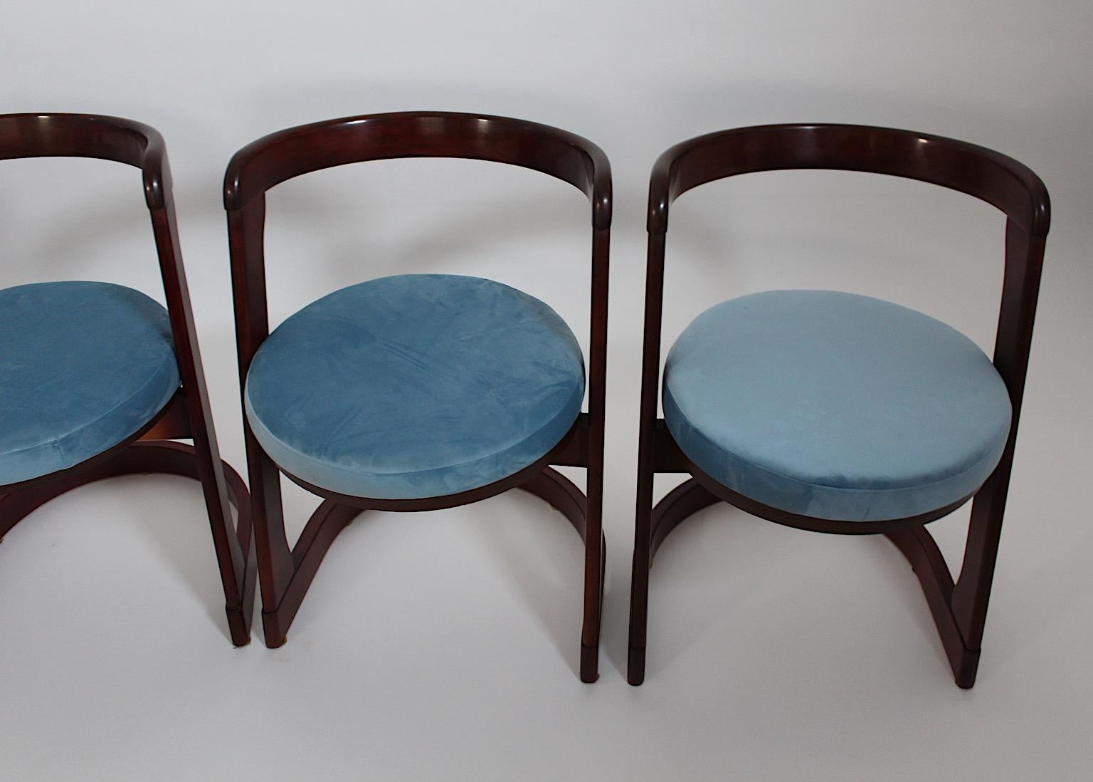 Mid-Century Modern Vintage Four Dining Chairs Beech Blue Willy Rizzo, 1960s, Italy For Sale 8