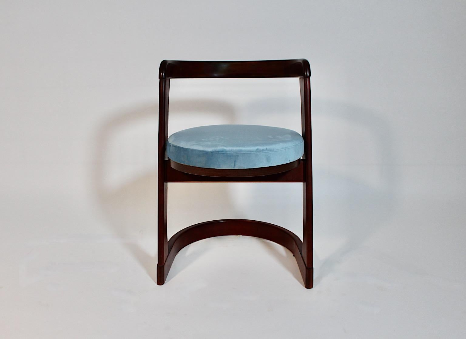 Mid-Century Modern Vintage Four Dining Chairs Beech Blue Willy Rizzo, 1960s, Italy For Sale 12