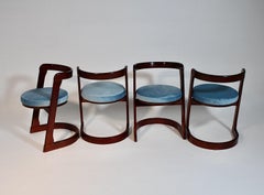 Mid-Century Modern Vintage Four Dining Chairs Beech Blue Willy Rizzo 1960s Italy