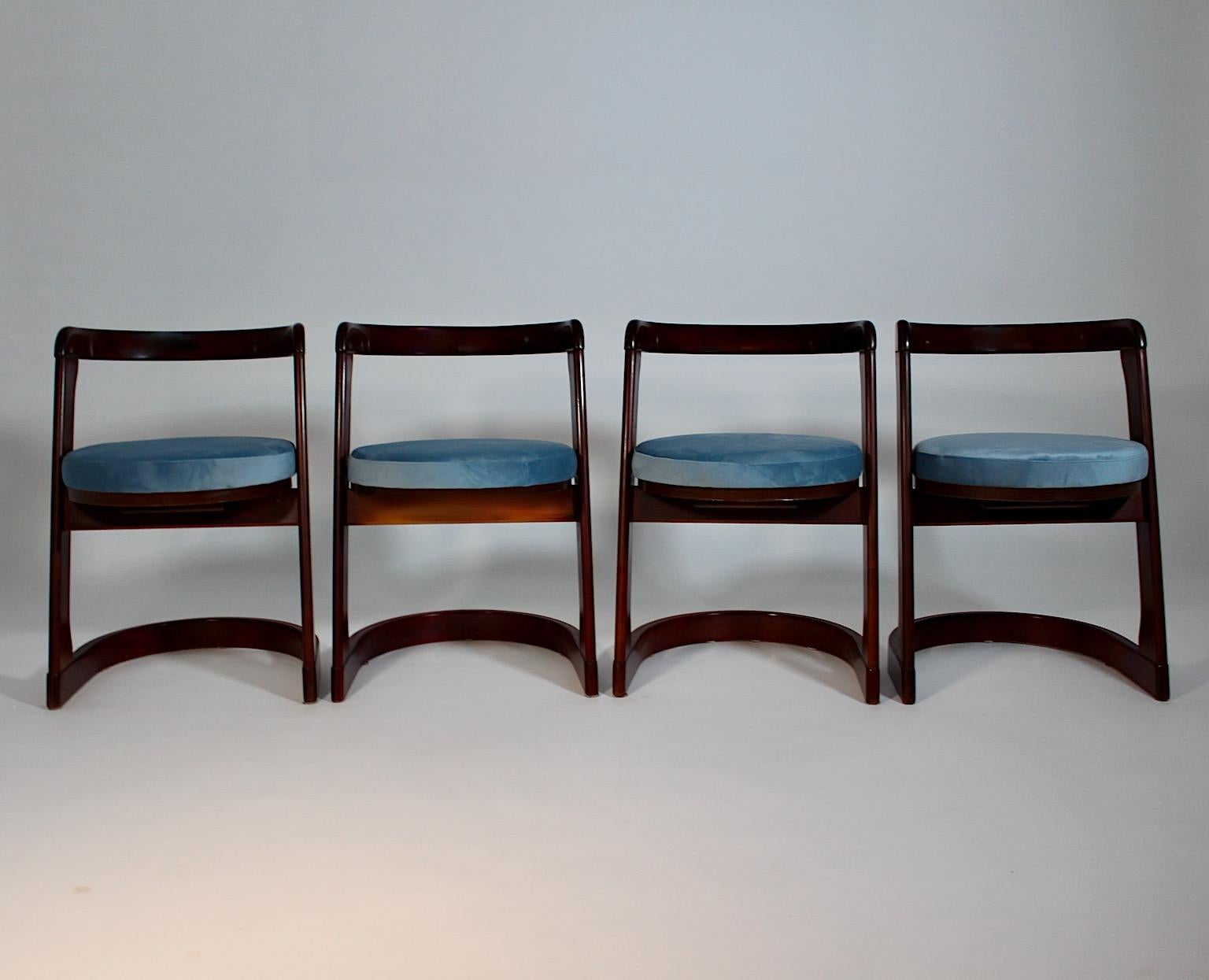 Mid-Century Modern Vintage Four Dining Chairs Beech Blue Willy Rizzo 1960s Italy For Sale 2