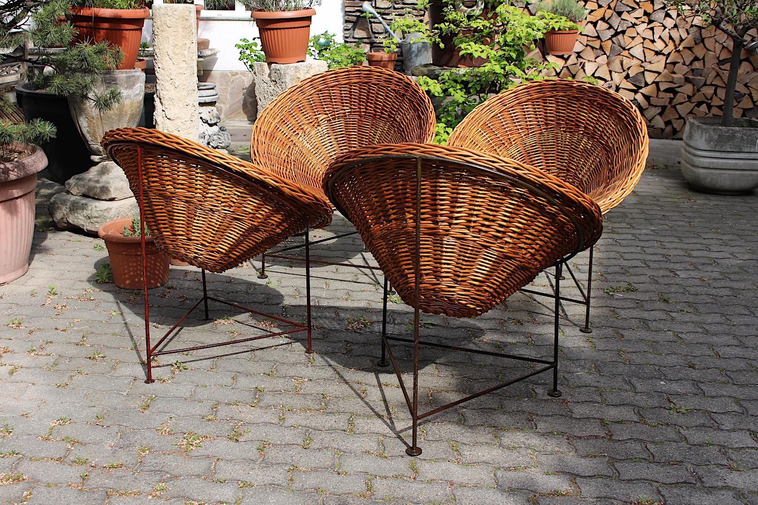 Mid-Century Modern Vintage Four Vintage Willow Lounge Patio Chairs 1950s Austria For Sale 1