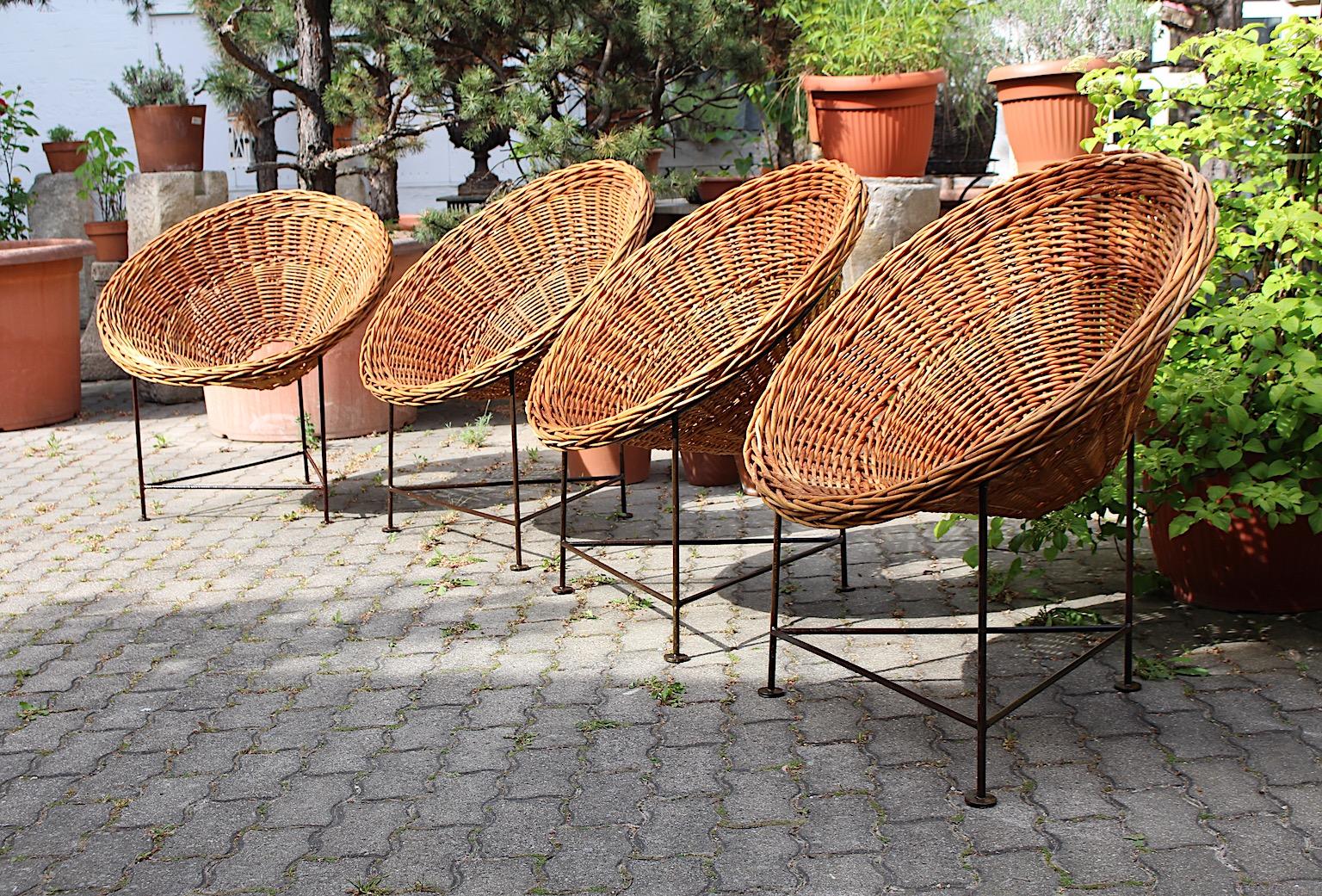 Mid-Century Modern Vintage Four Vintage Willow Lounge Patio Chairs 1950s Austria For Sale 2