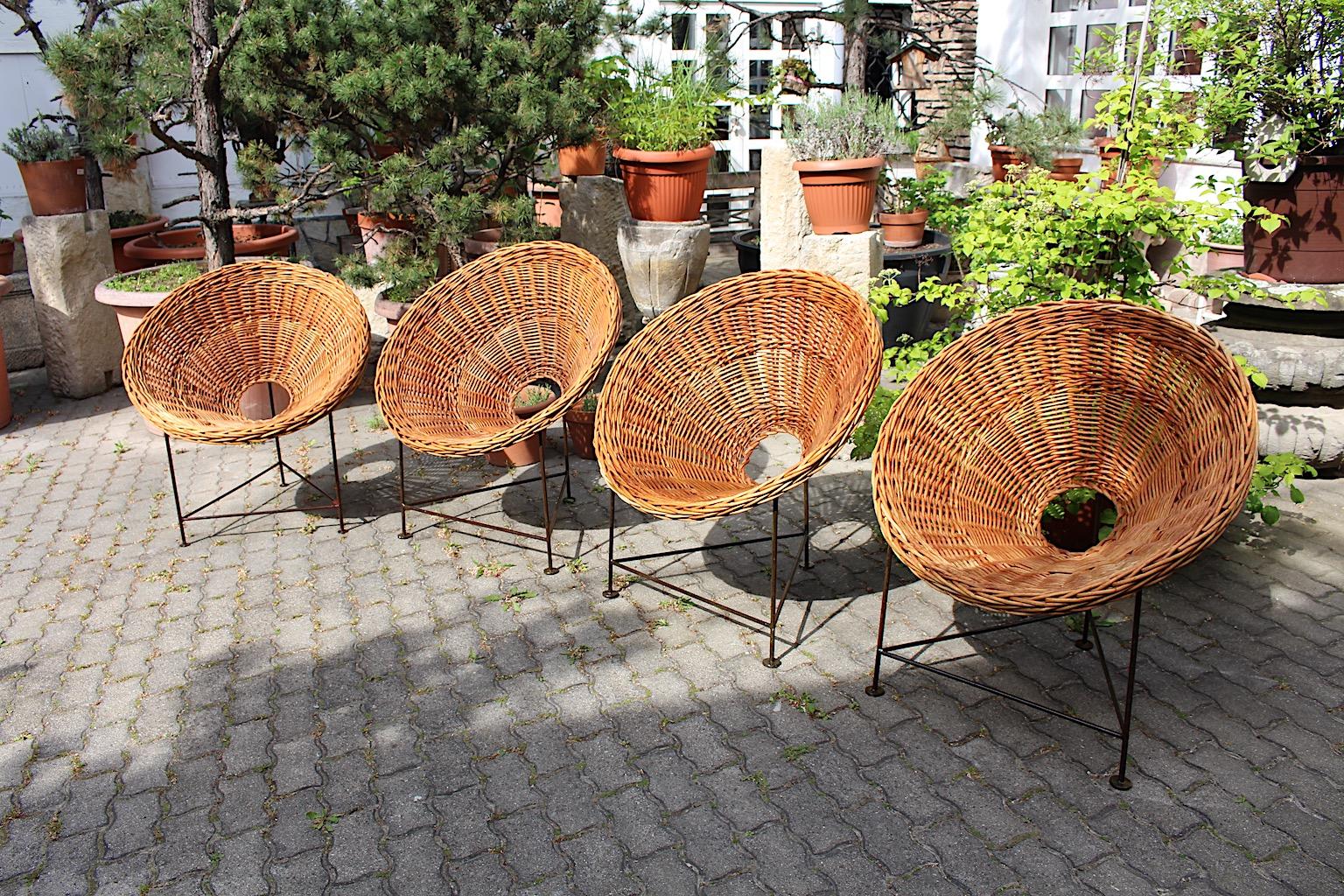 Mid-Century Modern Vintage Four Vintage Willow Lounge Patio Chairs 1950s Austria For Sale 3
