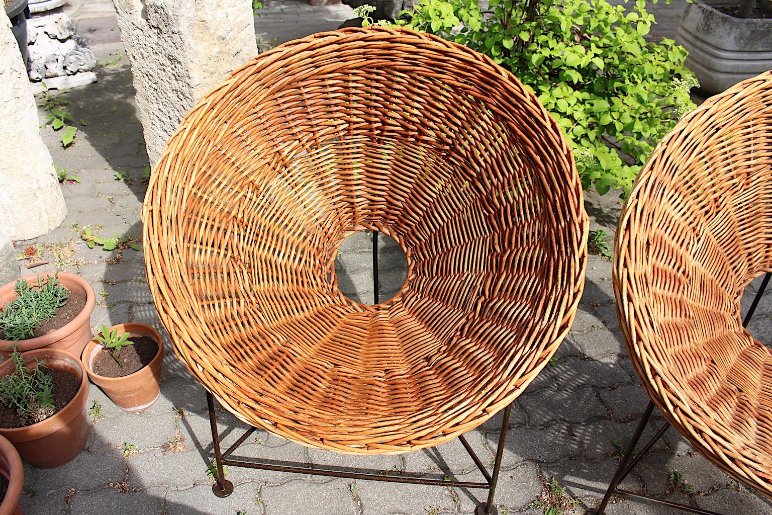 Mid-Century Modern Vintage Four Vintage Willow Lounge Patio Chairs 1950s Austria For Sale 7