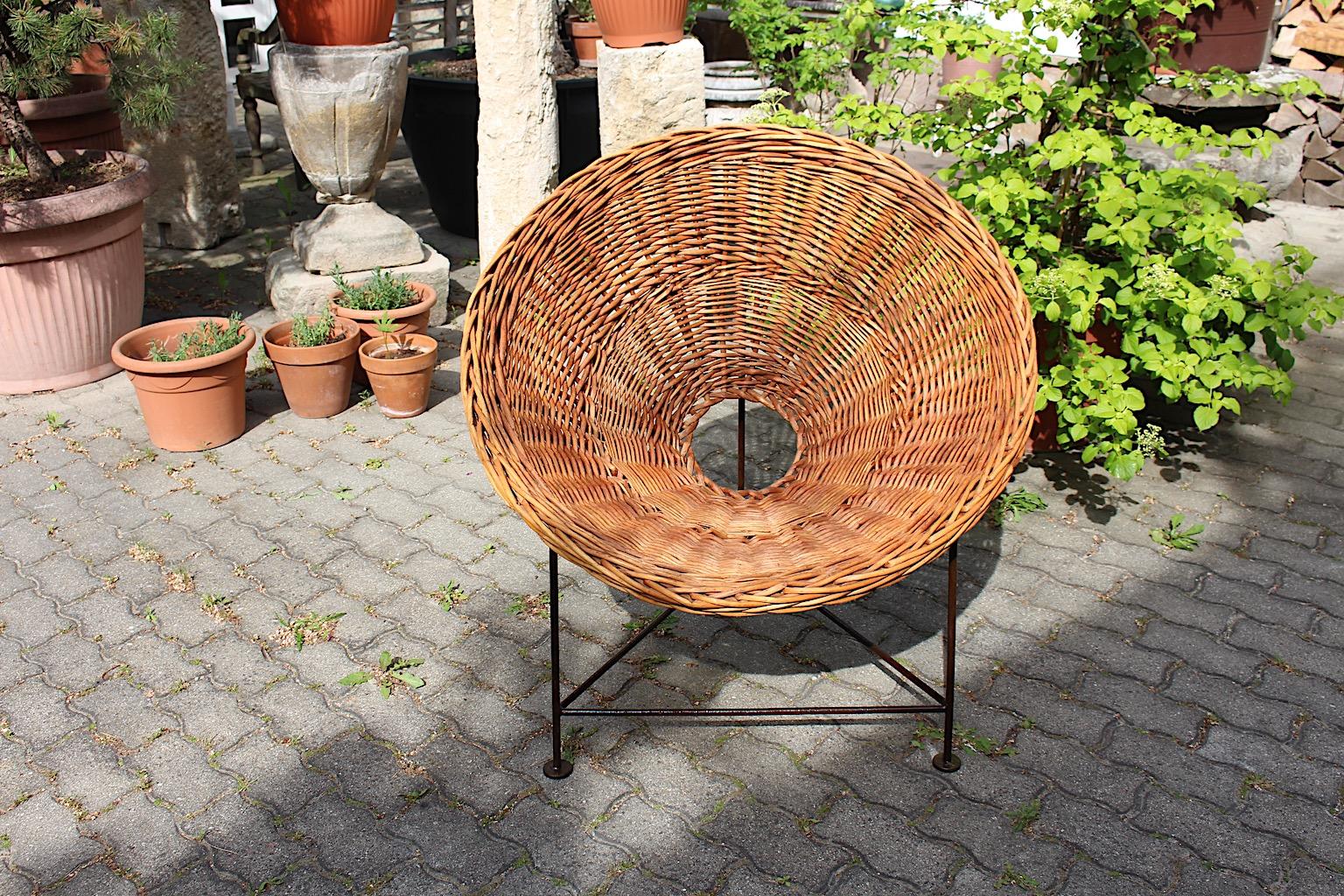 Mid-Century Modern Vintage Four Vintage Willow Lounge Patio Chairs 1950s Austria For Sale 8