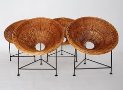 Mid-Century Modern Vintage Quattro sedie da salotto in salice vintage 1950 Austria