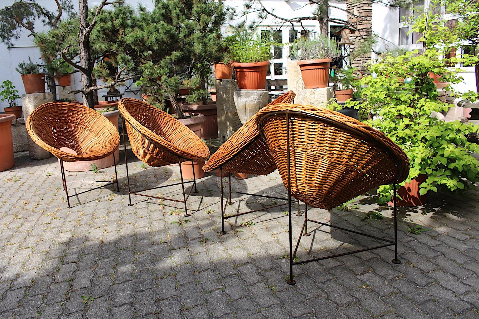 Mid-20th Century Mid-Century Modern Vintage Four Vintage Willow Lounge Patio Chairs 1950s Austria For Sale