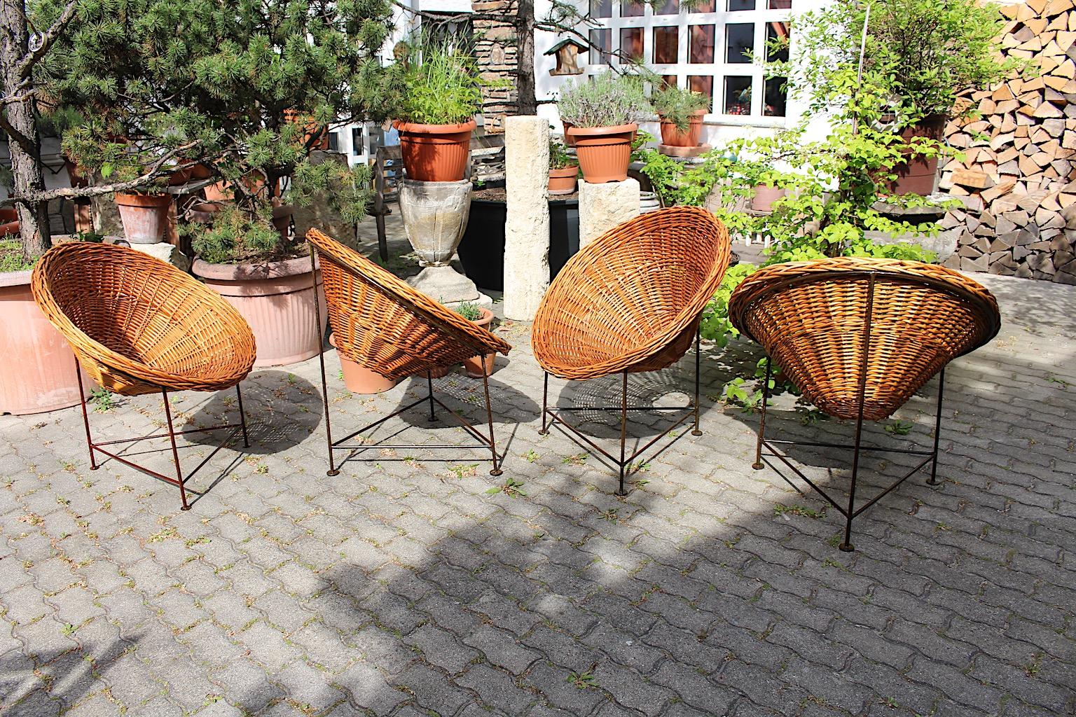 Metal Mid-Century Modern Vintage Four Vintage Willow Lounge Patio Chairs 1950s Austria For Sale