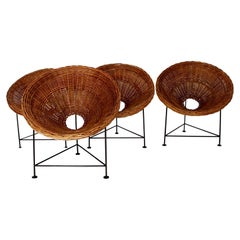 Mid-Century Modern Retro Four Vintage Willow Lounge Patio Chairs 1950s Austria