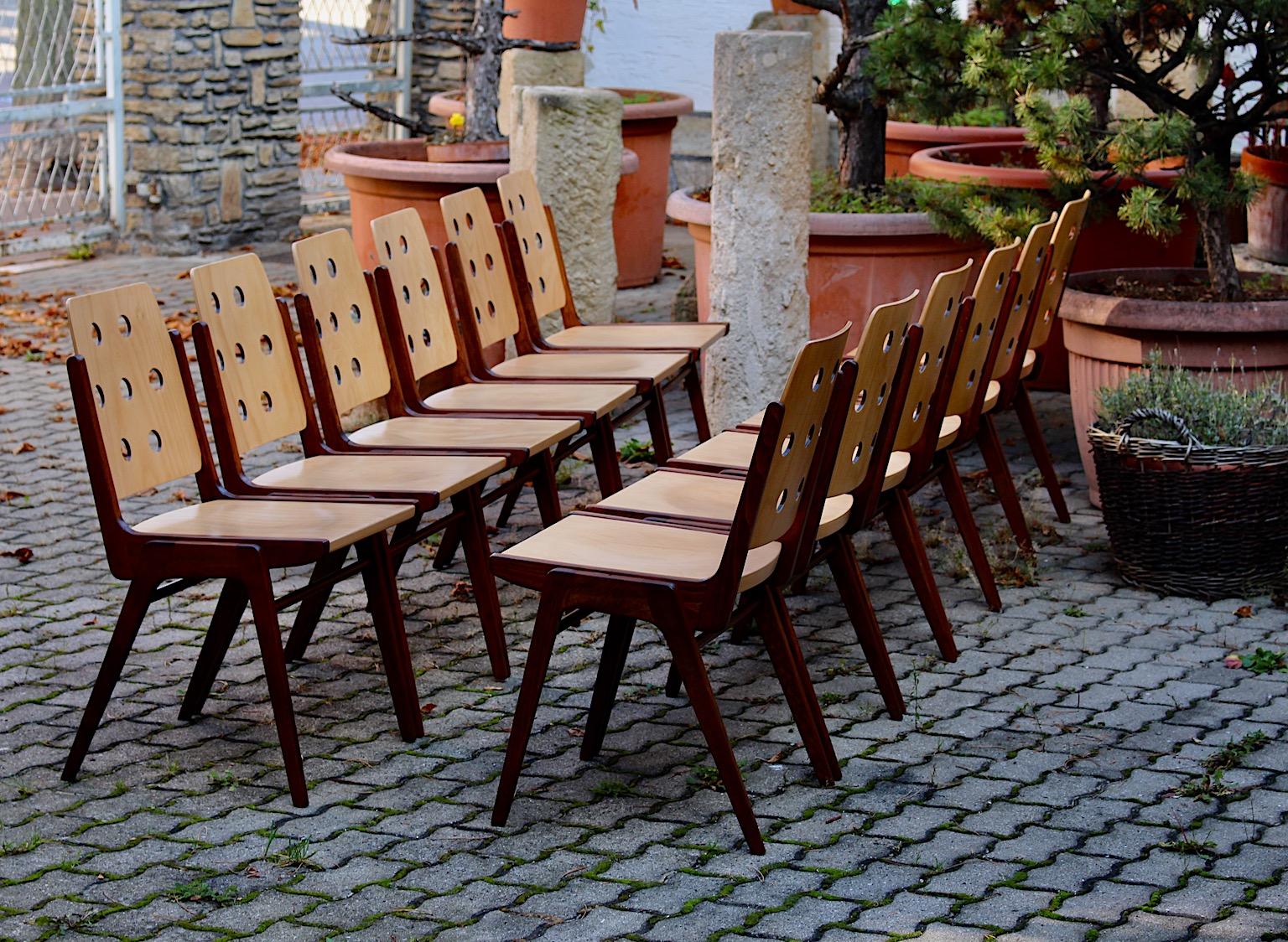 Mid Century Modern Vintage Franz Schuster Bicolor Dining Chairs 1950s Vienna  5