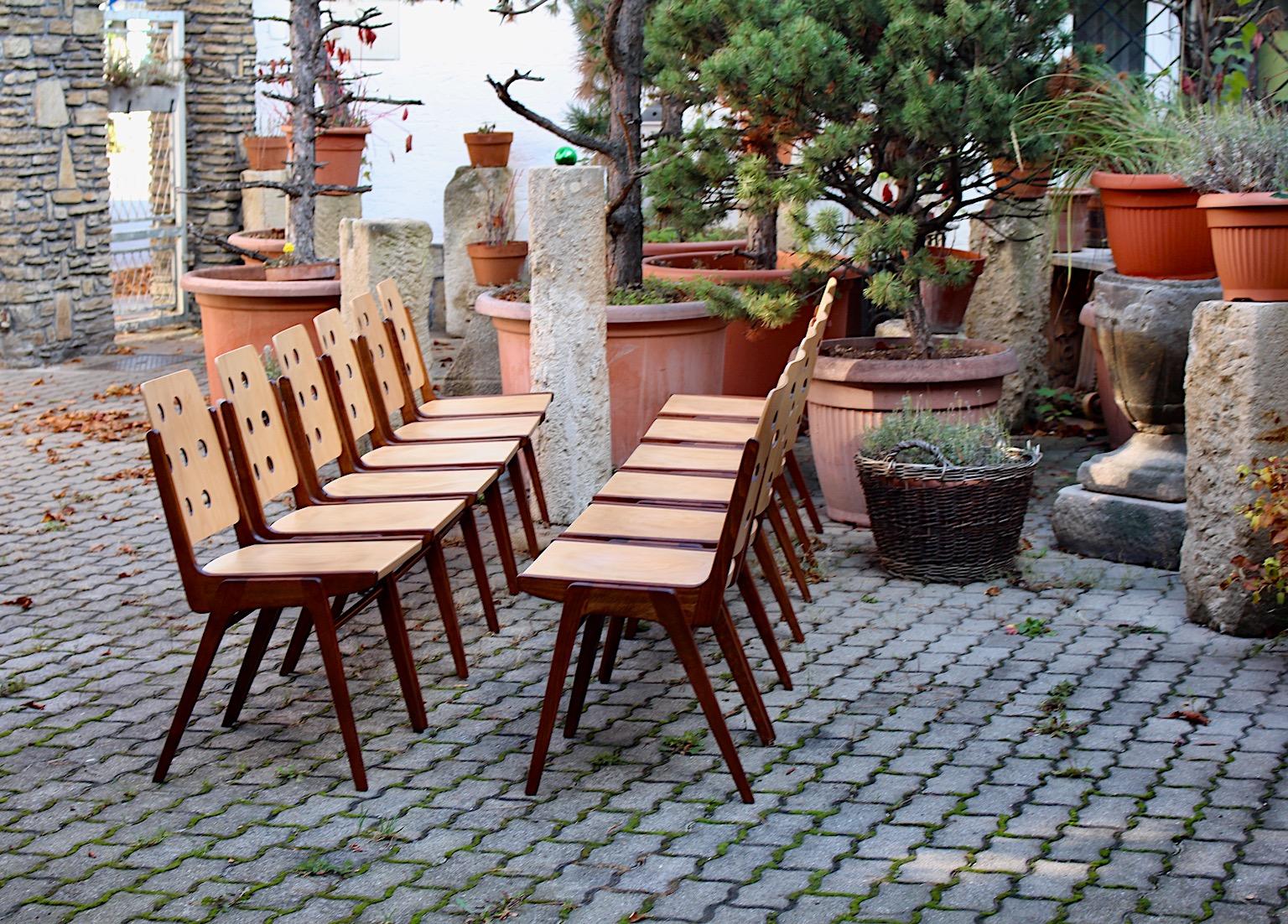 Mid Century Modern Vintage Franz Schuster Bicolor Dining Chairs 1950s Vienna  6