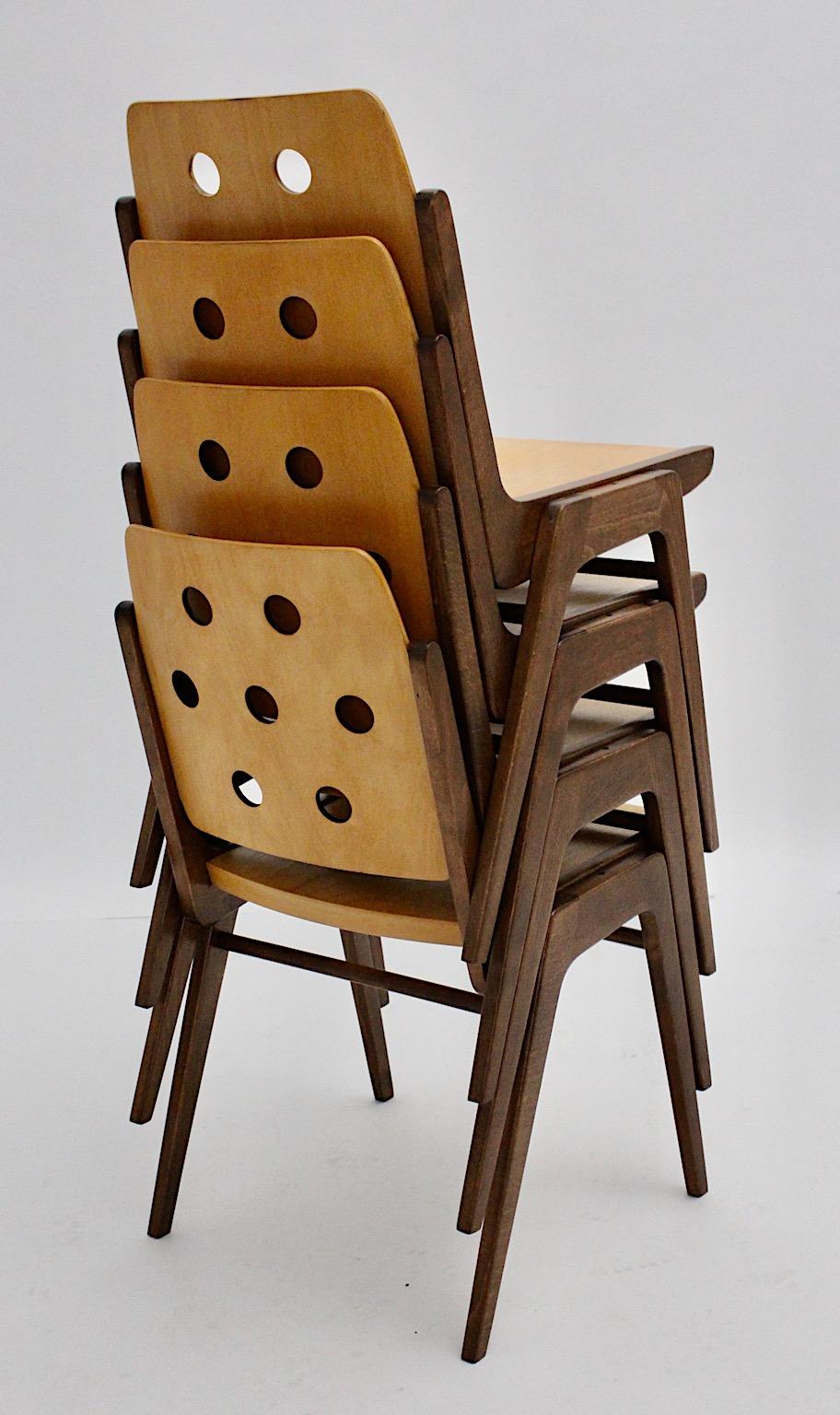 Mid Century Modern Vintage Franz Schuster Bicolor Dining Chairs 1950s Vienna  9