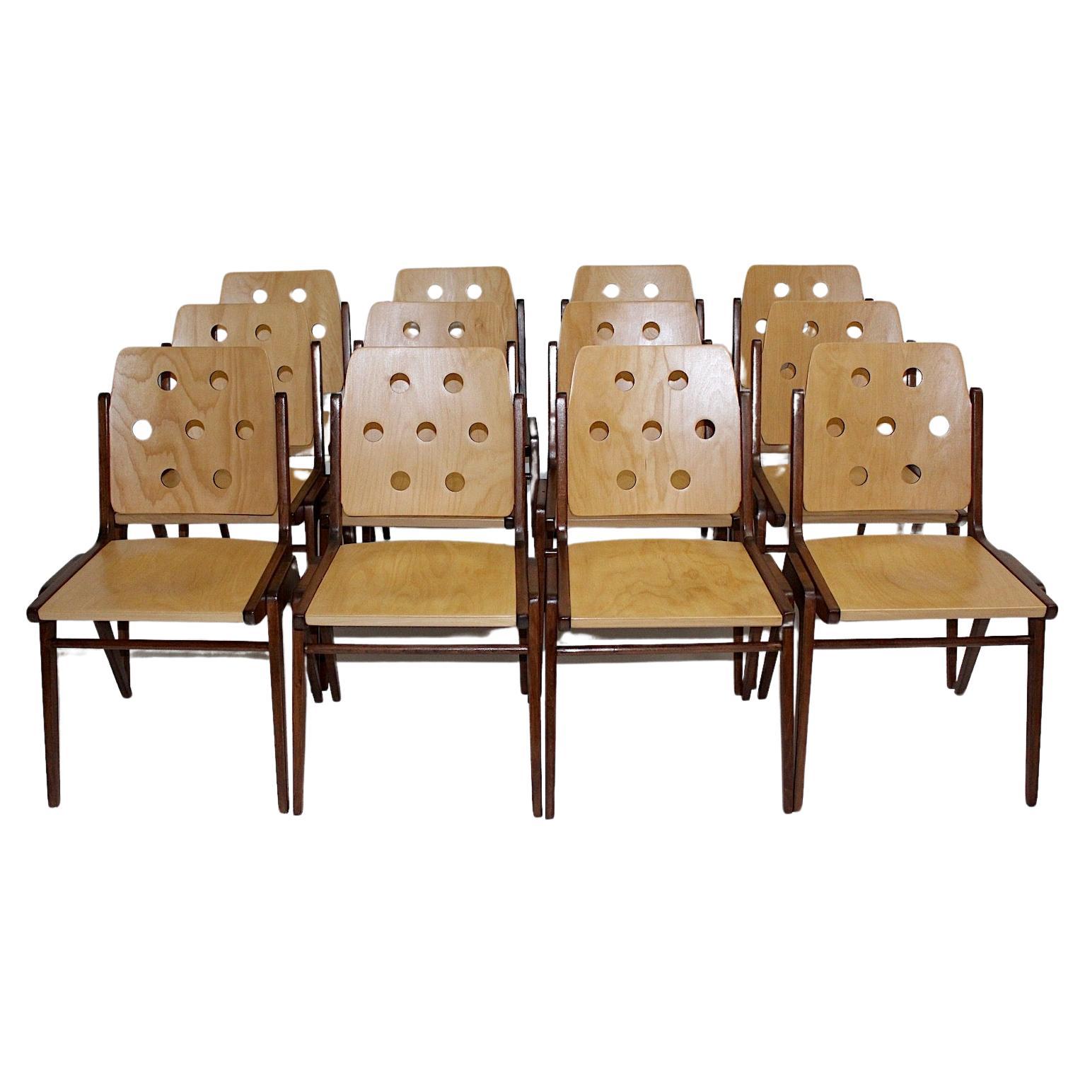 Mid Century Modern Vintage Franz Schuster Bicolor Dining Chairs 1950s Vienna  For Sale