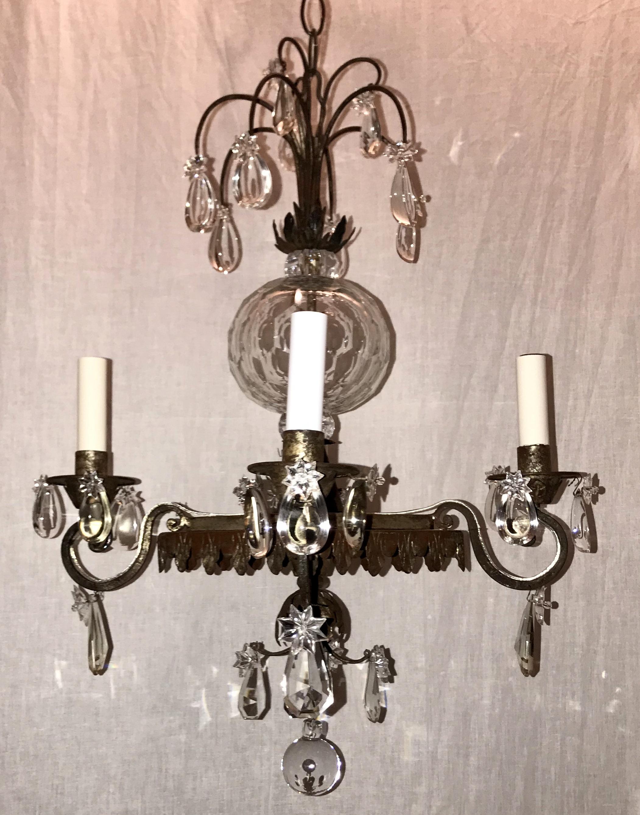Mid-Century Modern Vintage French Bagues Crystal Silver Square Star Chandelier 2