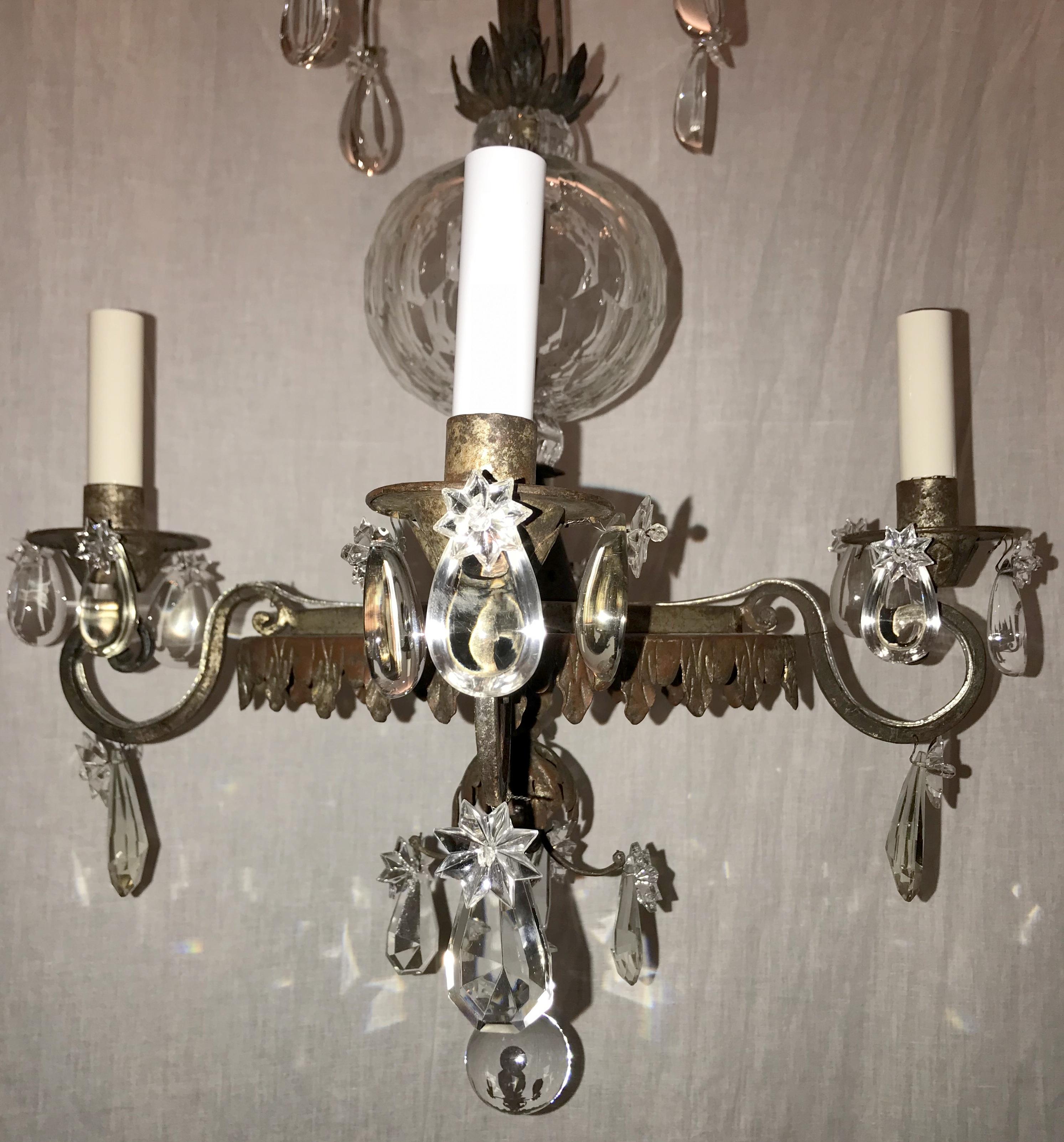 Mid-Century Modern Vintage French Bagues Crystal Silver Square Star Chandelier 3