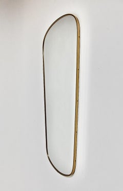 Mid Century Modern Vintage Full Length Mirror Oval Brassed Black Metal 1950s