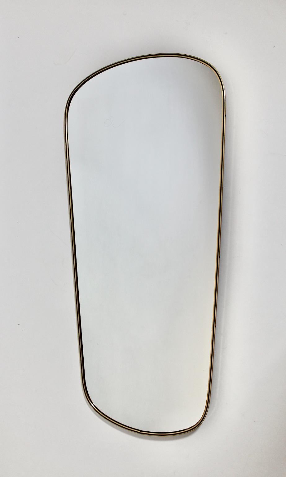 Mid Century Modern Vintage Full Length Mirror Oval Brassed Black Metal 1950s For Sale 1