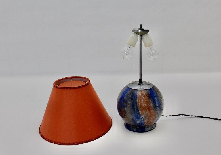 MidCentury Modern Vintage Glass Ball Table Lamp Red Brown Blue 1940s