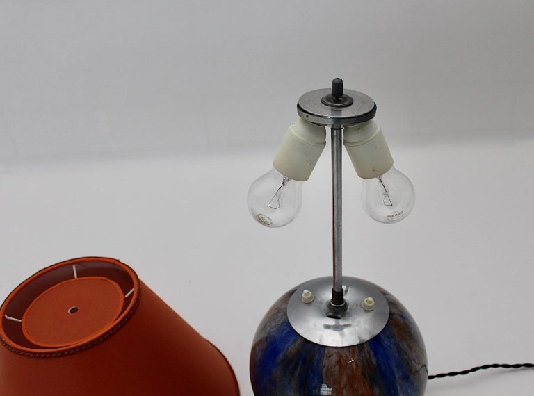 MidCentury Modern Vintage Glass Ball Table Lamp Red Brown Blue 1940s