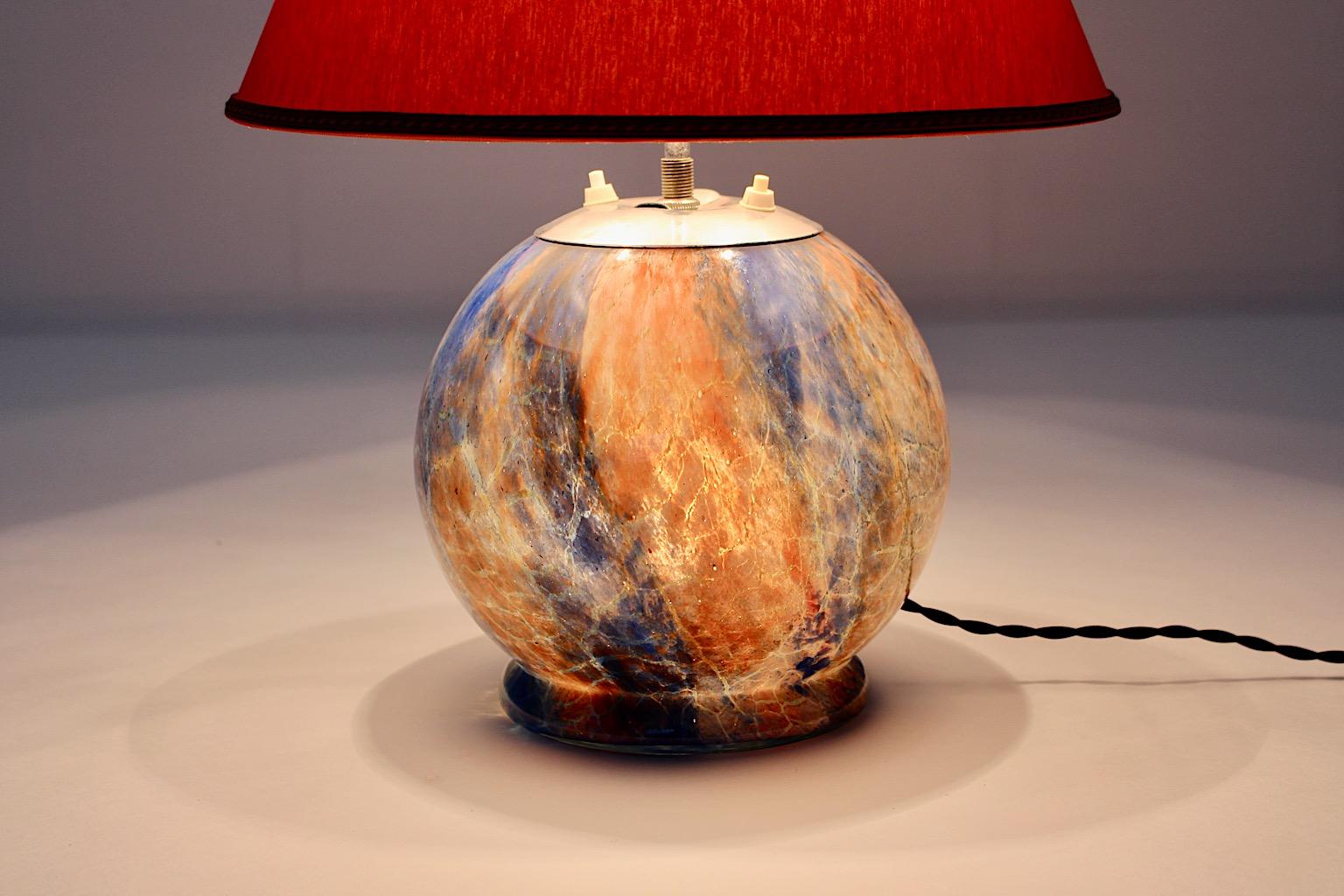 Art Deco Mid-Century Modern Vintage Glass Ball Table Lamp Burnt Orange 1940s Germany For Sale