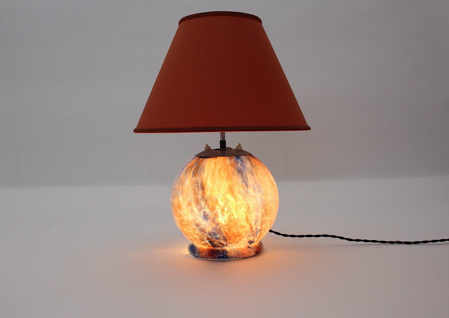 Mid-Century Modern Vintage Glass Ball Table Lamp Burnt Orange 1940s Germany In Good Condition For Sale In Vienna, AT